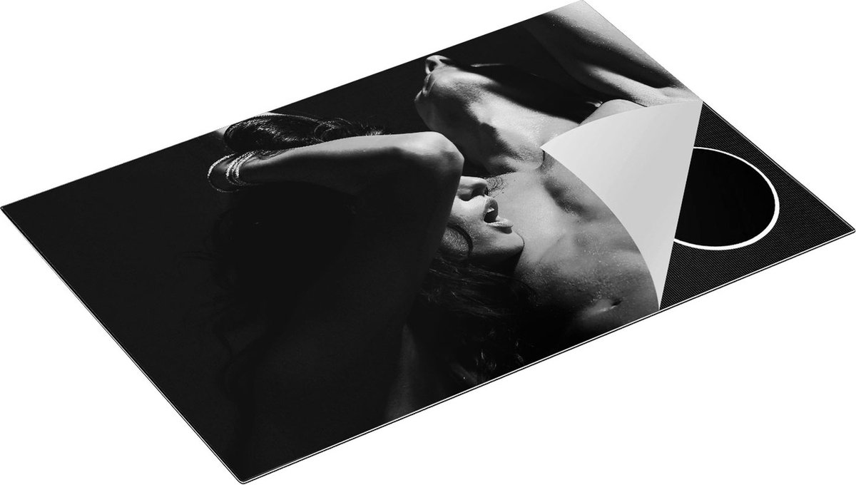 Chefcare Inductie Beschermer Naakte Vrouw met Man - Liefde Koppel - Zwart Wit - 78x52 cm - Afdekplaat Inductie - Kookplaat Beschermer - Inductie Mat