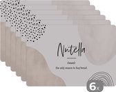 Placemat - Placemats kunststof - Quotes - Nutella - Spreuken - Woordenboek - Nutella definitie - 45x30 cm - 6 stuks - Hittebestendig - Anti-Slip - Onderlegger - Afneembaar