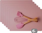 Placemat - Placemats kunststof - Keukengerei - Roze - Bakken - 45x30 cm - 6 stuks - Hittebestendig - Anti-Slip - Onderlegger - Afneembaar