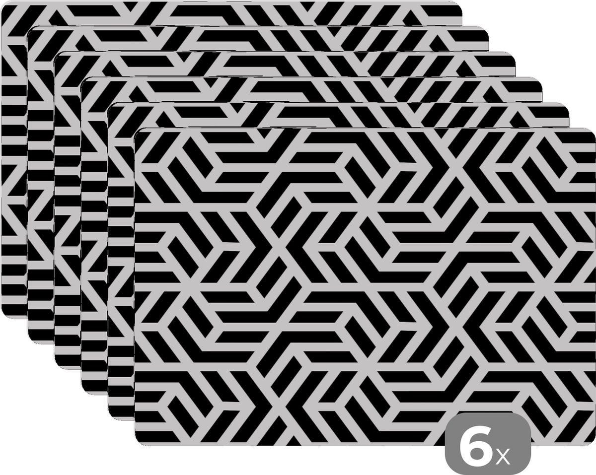 Placemats - Patronen - Zwart - Wit - Design - Keuken - 45x30 cm - Placemat - 6 stuks
