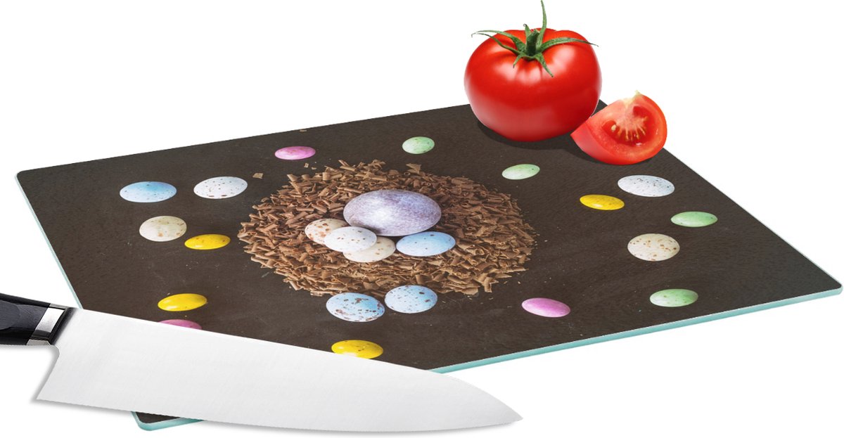 Glazen Snijplank - 28x20 - Paaseitjes - Regenboog - Pasen - Snijplanken Glas