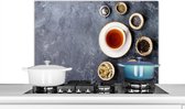 Spatscherm keuken 90x60 cm - Kookplaat achterwand Thee - Kruiden - Specerijen - Keuken - Muurbeschermer - Spatwand fornuis - Hoogwaardig aluminium