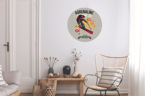 Cercle de papier peint - Ski - Sport - Vintage - 50x50 cm - Cercle de mur