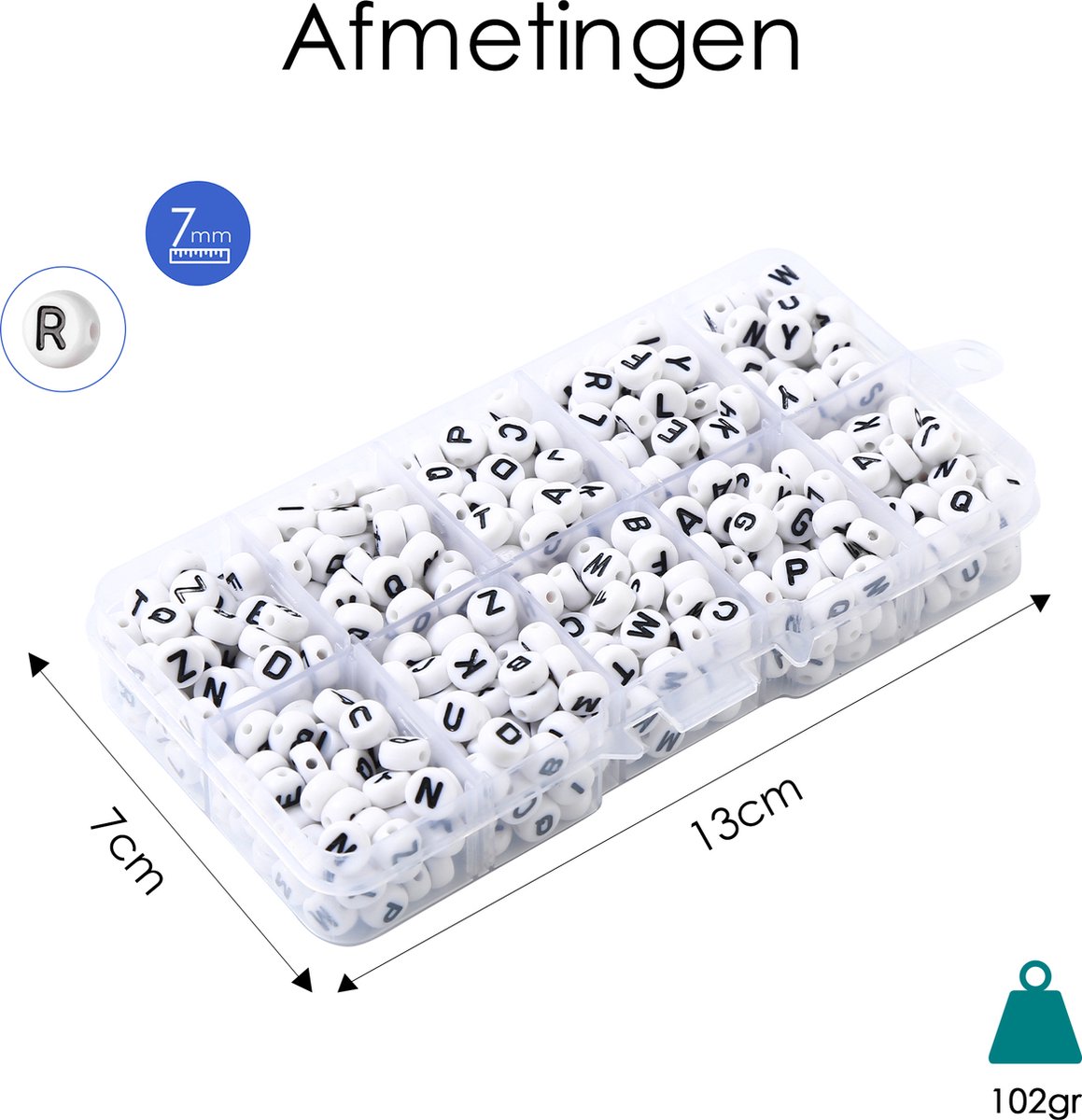 Behave Letterkralen Set - Wit met Zwarte Letters - Acryl - Kralen - Alfabet Kralen - 7mm - 624 Stuks — afbeelding 9