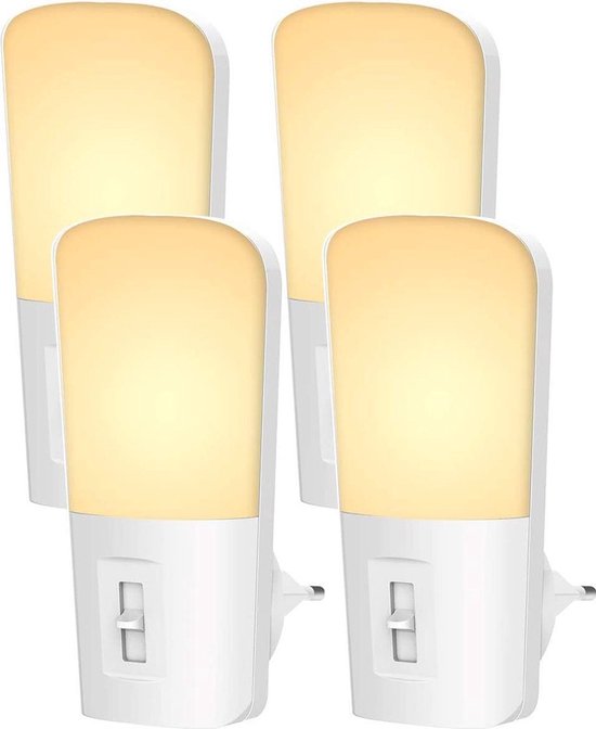4 pièces Qumax LED Night Light Power Socket - Veilleuses à intensité variable avec capteur - Veilleuse Chambre bébé - Lampe de nuit - Capteur jour et nuit - Enfants et bébé - Blanc