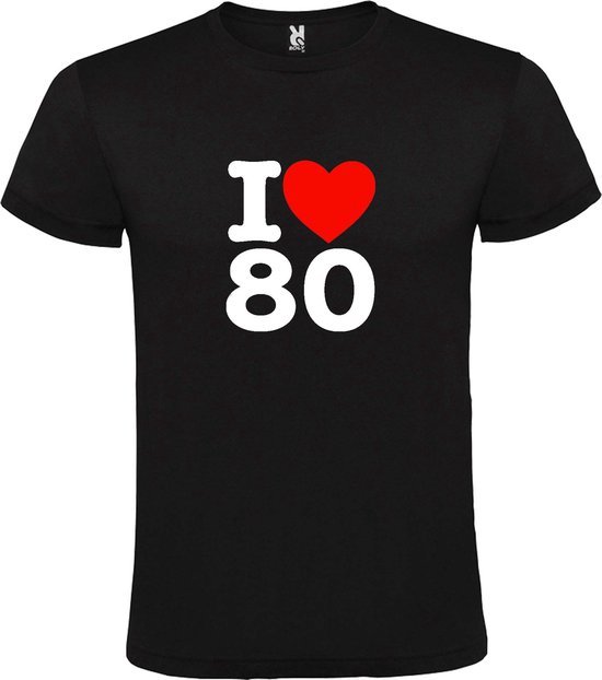 Zwart T shirt met  I love (hartje) the 80's (eighties)  print Wit en Rood size XXXL