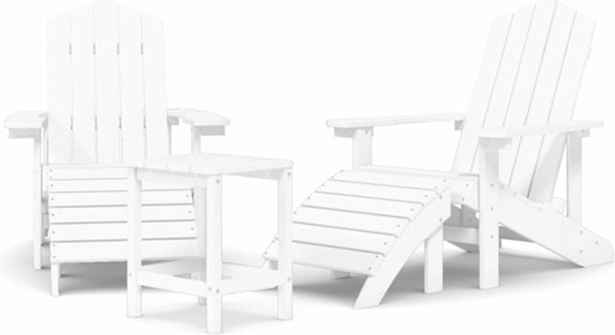 vidaXL - Tuinstoelen - Adirondack - met - voetenbank - en - tafel - HDPE - wit