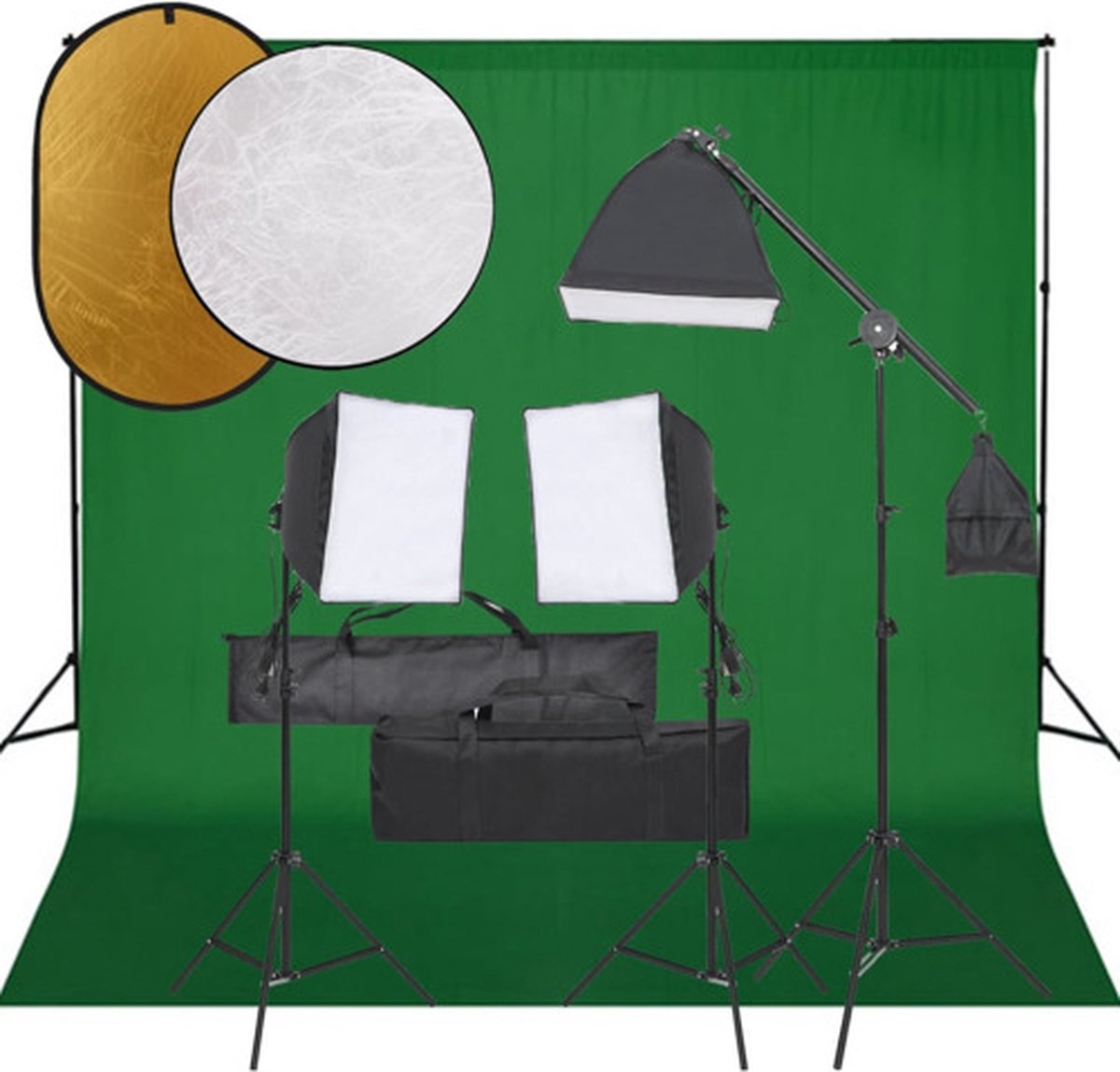 vidaXL - Fotostudioset - met - verlichtingsset, - achtergrond - en - reflector