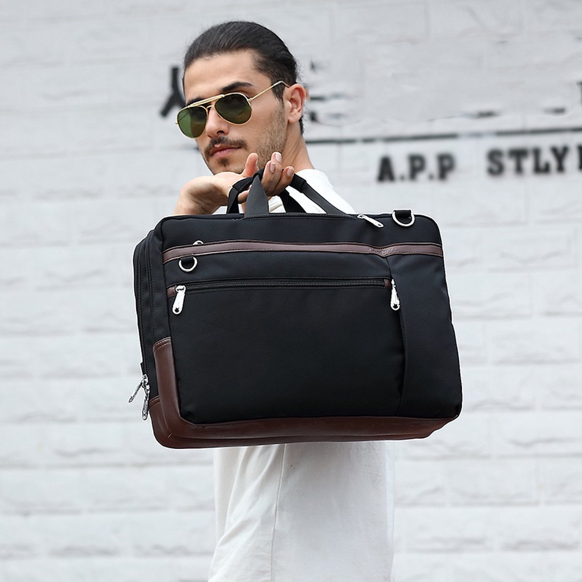 Sac à Dos En Cuir Vegan 15,6" - Résistant à L'Eau - Multifonction (Sac à Dos/Bandoulière) - Pour Travail, Université, Voyage - Homme/Femme - 7