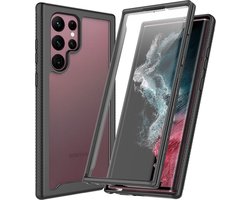 Hoesje met Ingebouwde Screenprotector Geschikt voor Samsung Galaxy S22 Ultra | Full Protect valbescherming | Schokbestendige Beschermhoes tegen Vallen | Shockproof | Doorzichtig / Zwart