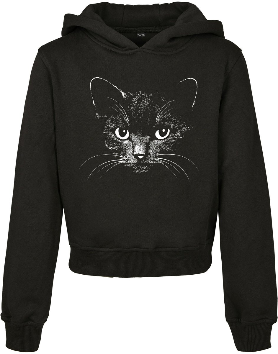 Urban Classics Kinder hoodie/trui -Kids 110- Cat Cropped Zwart