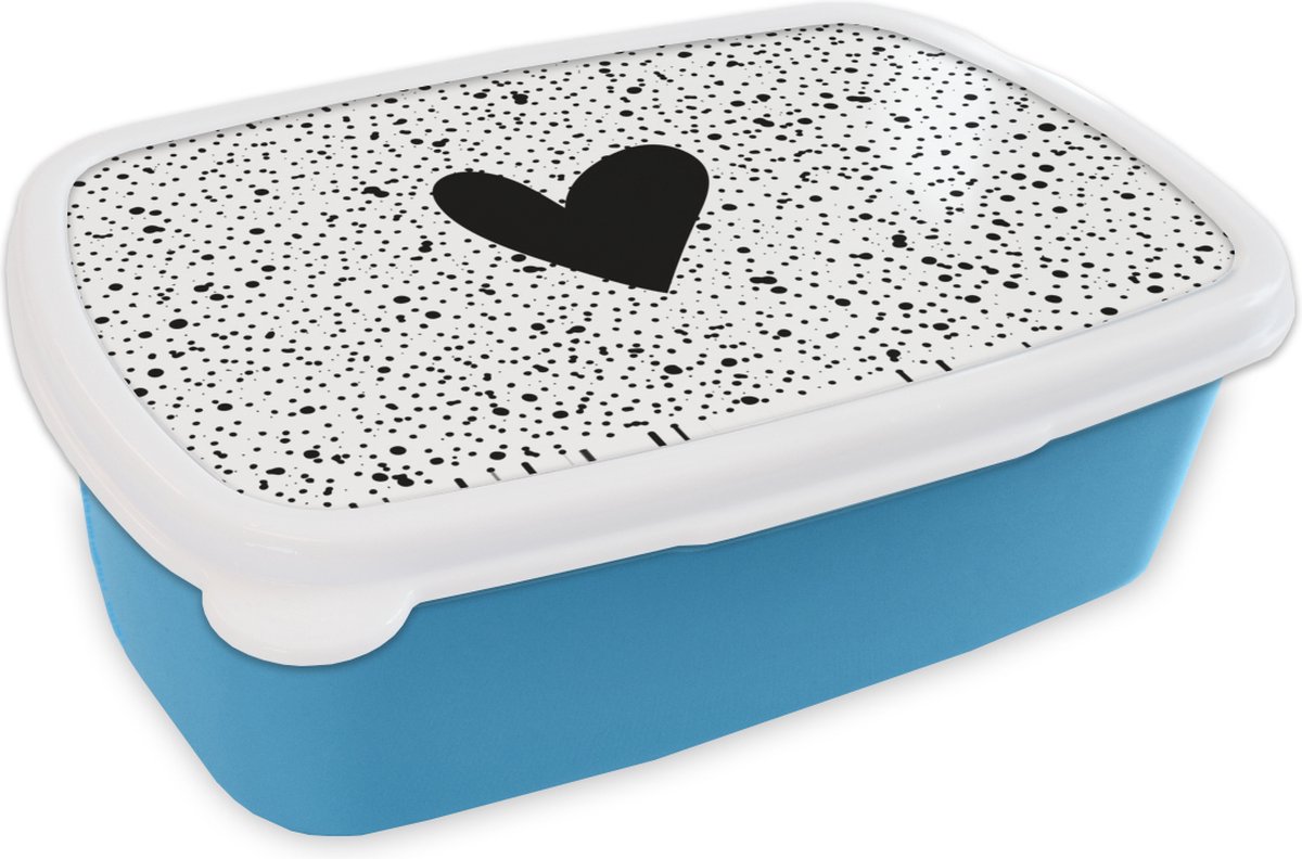 Broodtrommel Blauw - Lunchbox - Brooddoos - Hartje - Design - Wit - 18x12x6 cm - Kinderen - Jongen