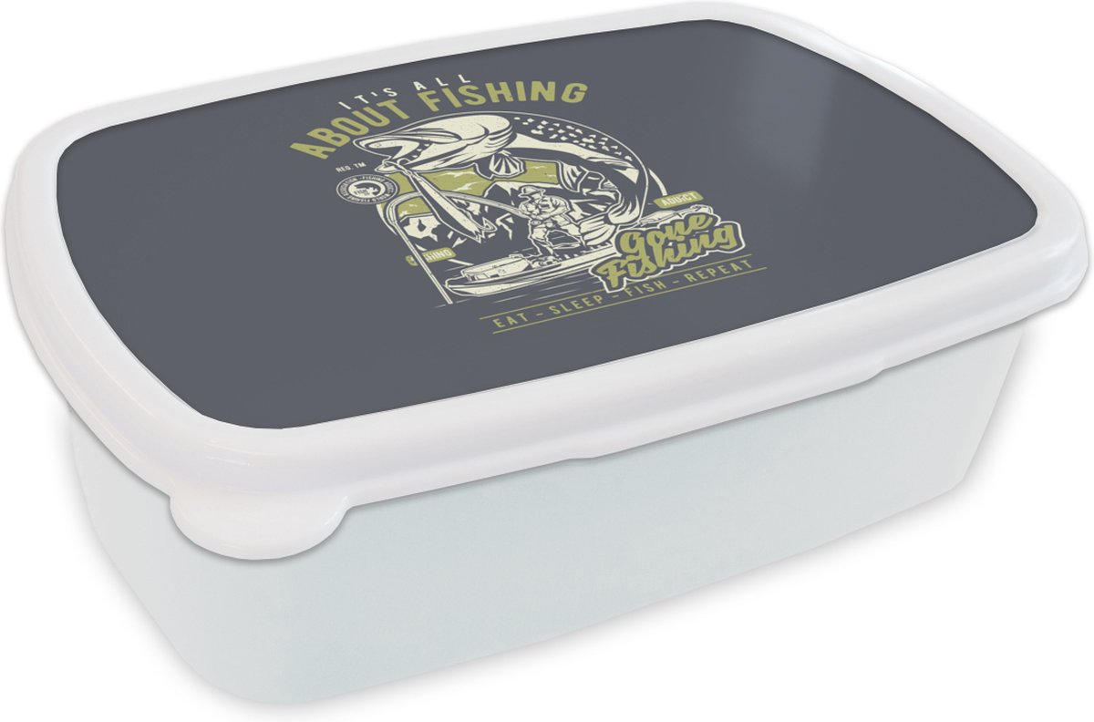 Broodtrommel Wit - Lunchbox - Brooddoos - Vis - Boot - Vintage - 18x12x6 cm - Volwassenen