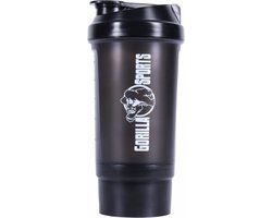 Gorilla Sports Gorilla Sports Shakebeker - Shaker - Met Poeder Opslag - 500 ml - Zwart