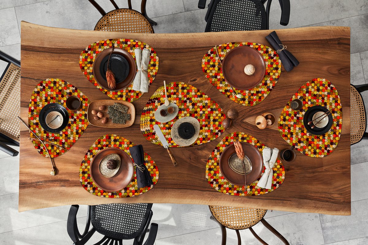 Placemat organisch - Placemats organic - Onderleggers - Puzzel - Patronen - Herfst - 10 stuks