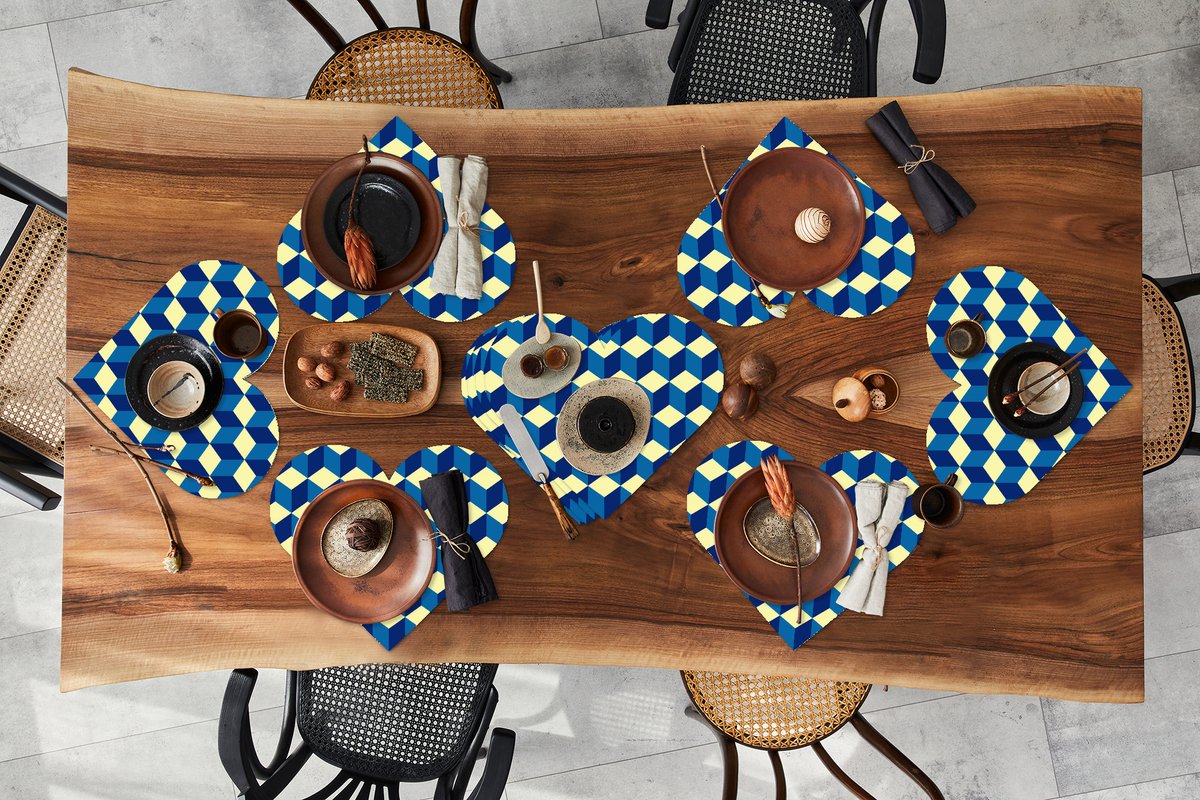 Onderleggers - Placemats - Placemats hartje - Cube - Kubus - Patronen - 10 stuks