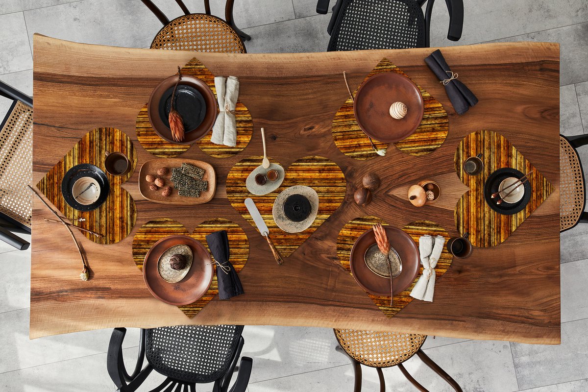 Onderleggers - Placemats - Placemats hartje - Vintage - Hout - Patronen - Planken - 8 stuks