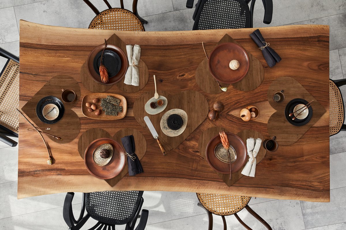 Onderleggers - Placemats - Placemats hartje - Hardhout - Patronen - Bruin - 10 stuks