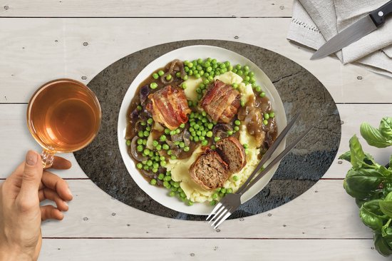 Napperons de table ovales - Dessous de verre - Sets de table ovales - Mur - Marron - Grijs - 8 pièces