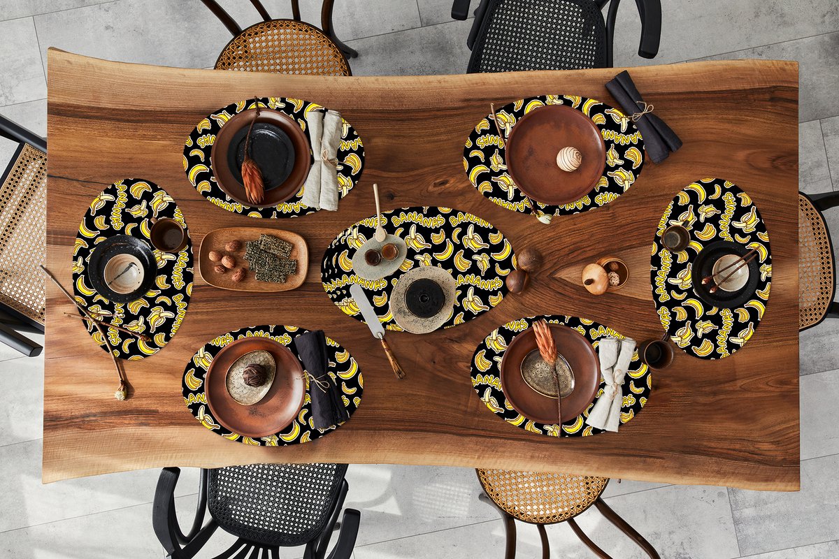 Placemats ovaal - Onderleggers - Ovale placemats - Banaan - Patronen - Fruit - 10 stuks