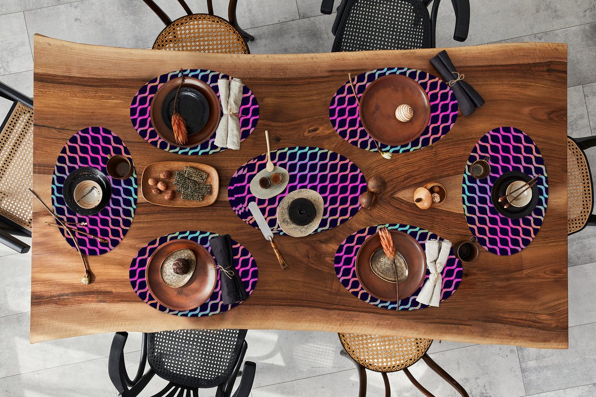 Placemats ovaal - Onderleggers - Ovale placemats - Design - Abstract - Neon - 10 stuks