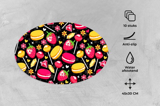Napperons ovales - Sous-verres - Sets de table ovales - Snoep - Motif - Fraise - 10 pièces
