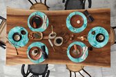 Ronde placemats - Onderlegger - Placemats rond - Patroon - Turquoise - Waterverf - 6 stuks