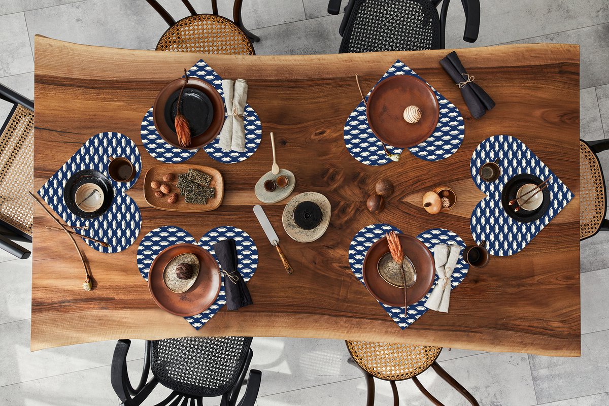 Onderleggers - Placemats - Placemats hartje - Japans - Blauw - Wit - Patronen - 6 stuks
