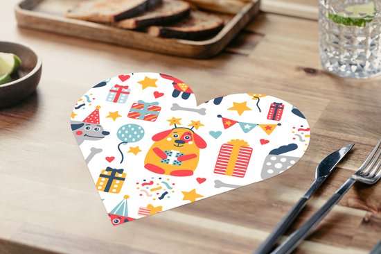Sous-verres - Napperons de table - Napperons de table coeur - Motifs - Anniversaire - Chien - 6 pièces