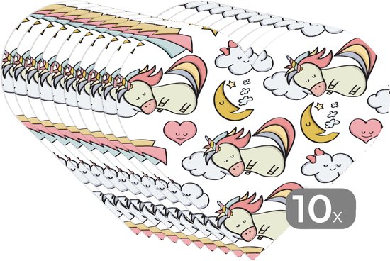 Napperons de table - Sets de table - Napperons coeur - Dormir - Unicorn - Motifs - 10 pièces