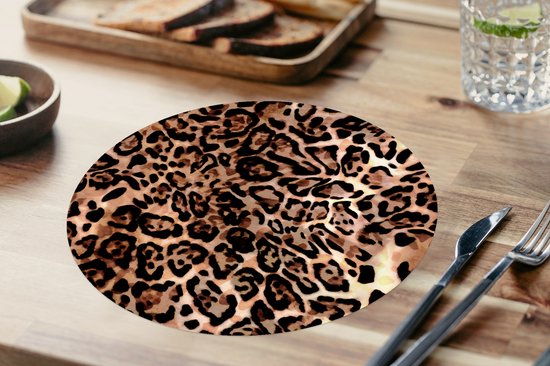 Sets de table ronds - Dessous de verre - Napperons de table ronds - Imprimé animal - Léopard - Design - Luxe - 10 pièces