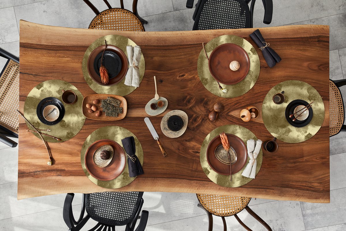 Ronde placemats - Onderlegger - Placemats rond - Goud - Abstract - Verf - 6 stuks
