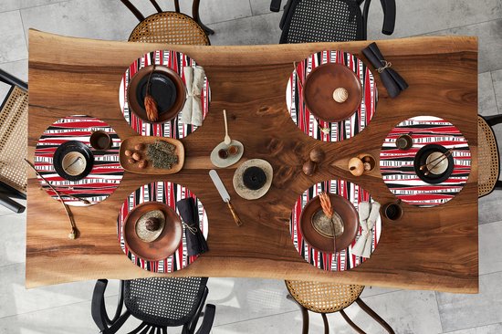 Sets de table ronds - Dessous de verre - Napperons ronds - Rouge - Motifs - Arbre - 6 pièces