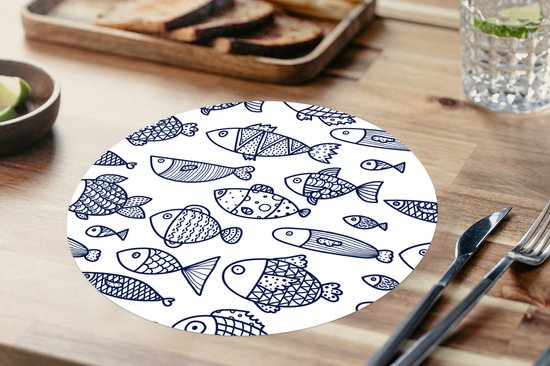 Sets de table ronds - Dessous de verre - Napperons de table ronds - Pêche - Scandinavie - Motifs - 6 pièces