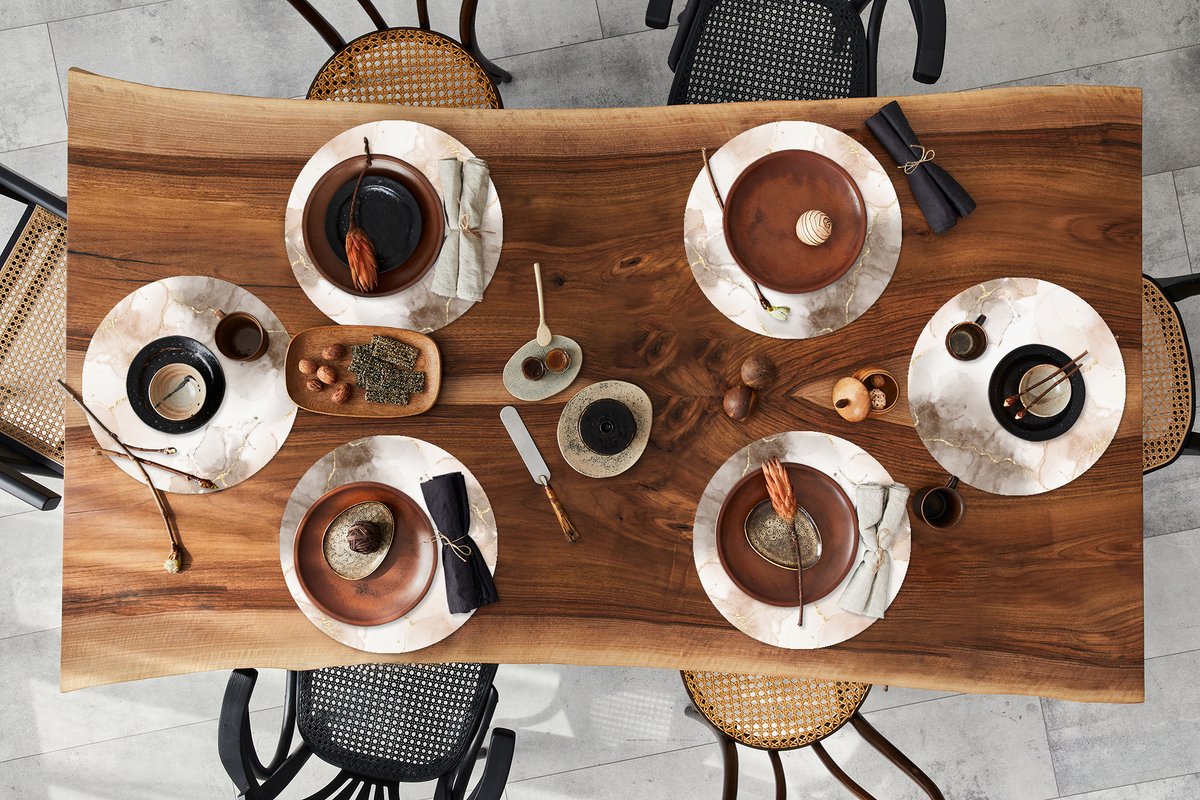 Ronde placemats - Onderlegger - Placemats rond - Marmer print - Bruin - Sepia - 6 stuks