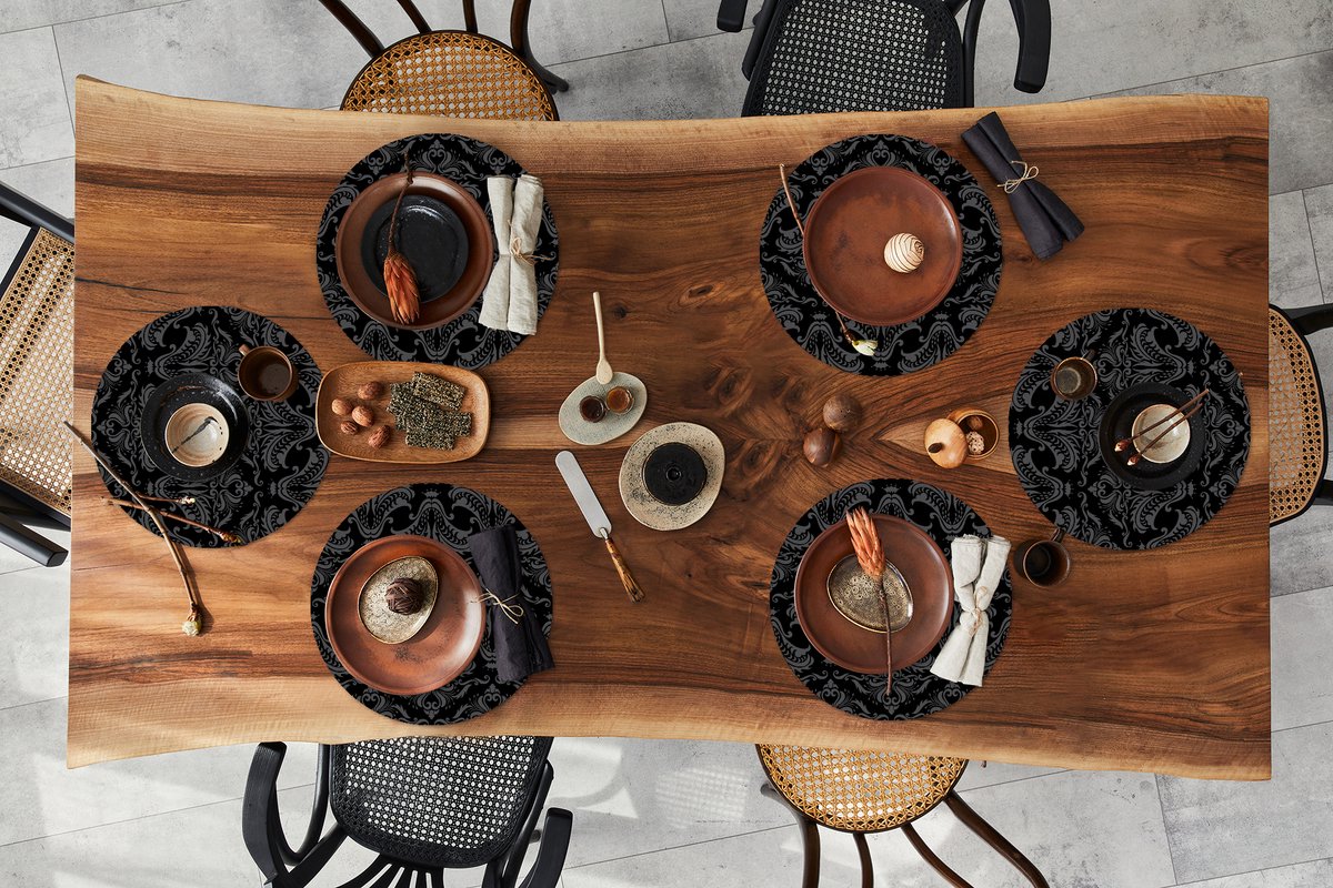 Ronde placemats - Onderlegger - Placemats rond - Patronen - Barok - Damast - 6 stuks