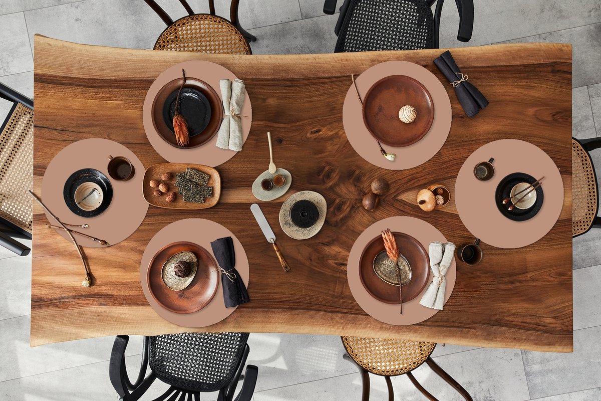 Ronde placemats - Onderlegger - Placemats rond - Beige - Kleur - Roze - 6 stuks
