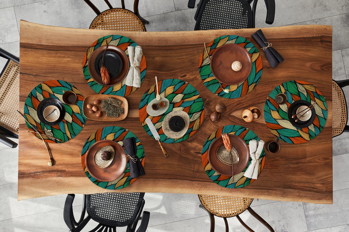 Ronde placemats - Onderlegger - Placemats rond - Line art - Herfst - Bohemian - Patronen - 8 stuks