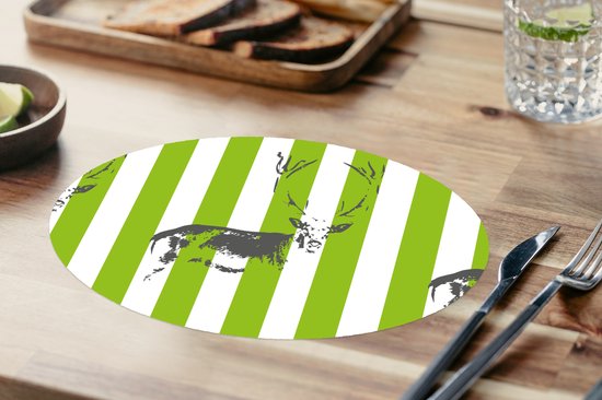Napperons ovales - Sets de table - Sets de table ovales - Motif - Cerf - Rayures - 8 pièces