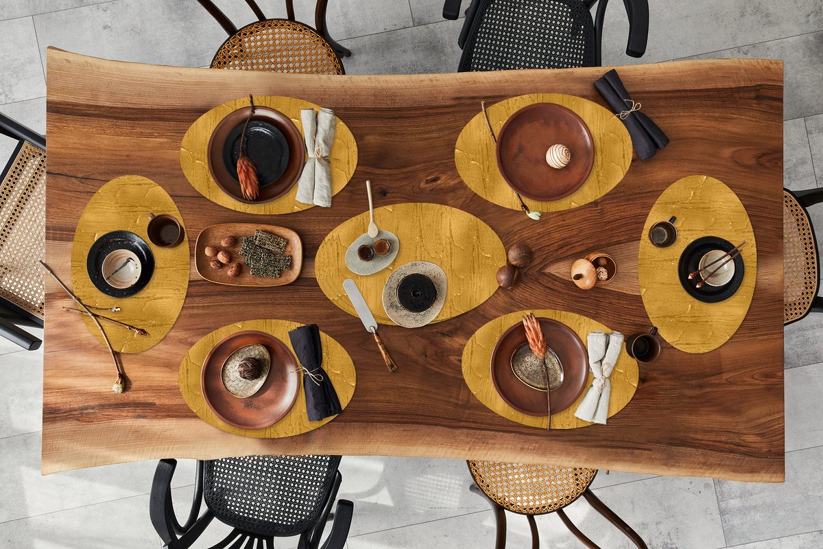 Placemats ovaal - Onderleggers - Ovale placemats - Verf - Patronen - Oker - 10 stuks