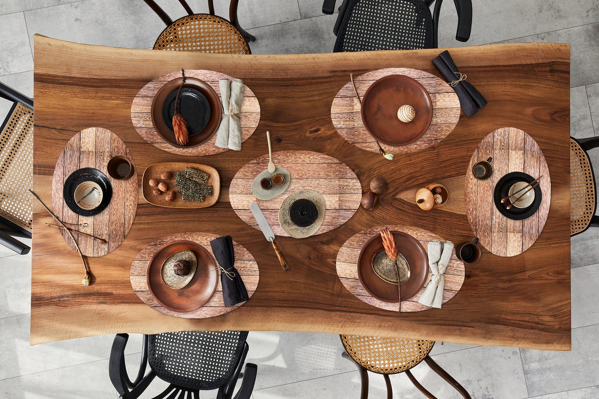 Placemats ovaal - Onderleggers - Ovale placemats - Eikenhout - Planken - Patronen - 8 stuks