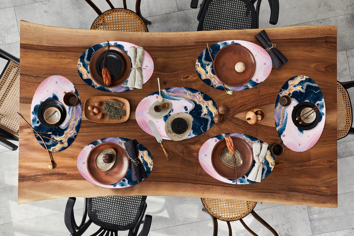 Placemats ovaal - Onderleggers - Ovale placemats - Marmer print - Roze - Goud - 10 stuks