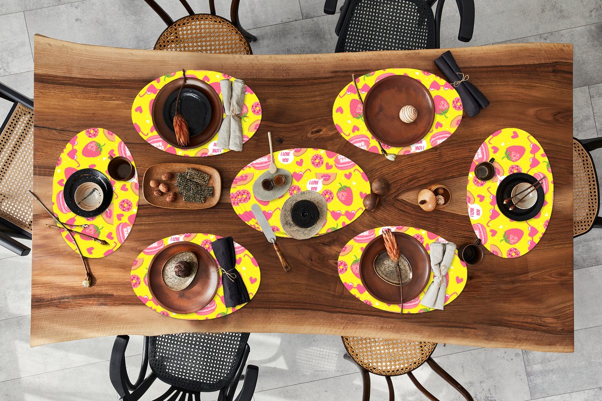 Placemats ovaal - Onderleggers - Ovale placemats - Eten - Patroon - Roze - 10 stuks
