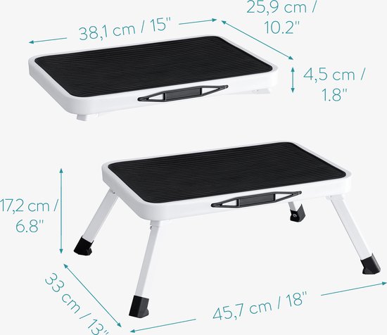 Navaris Opstapkruk Inklapbaar Van Metaal - Opvouwbaar Krukje Voor In De Keuken 45 7 X 33 X 17 2 Cm Opstapje Maximaal 150 Kg Antislip Stabiel