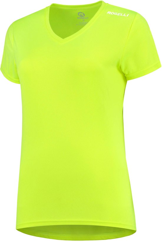 Fluorescerend geel sportshirt met korte mouwen en V-hals.