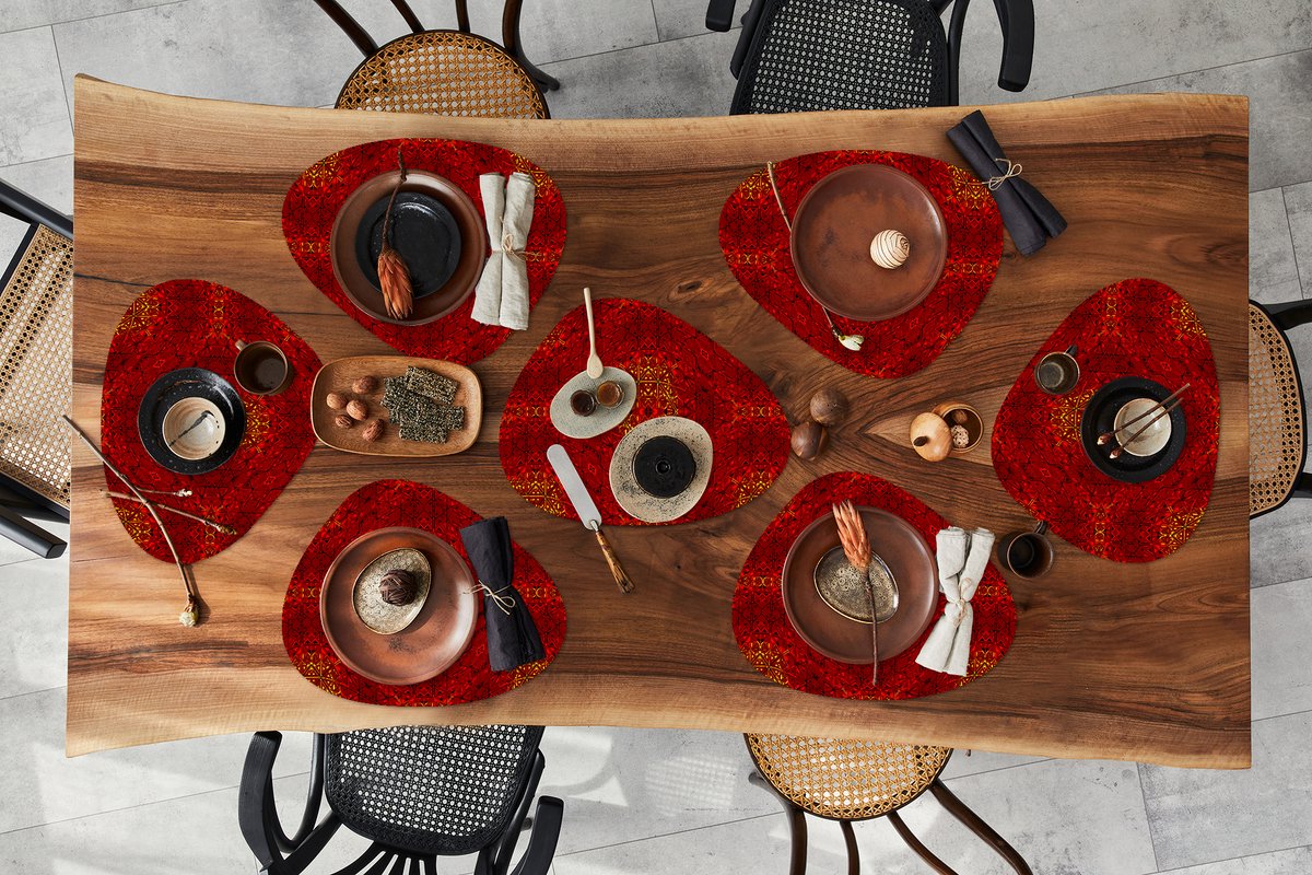 Placemat organisch - Placemats organic - Onderleggers - Patroon - Abstract - Rood - 8 stuks
