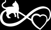 GoedeDoelen.Shop | Auto Sticker Infinity Love Cat Wit | Autosticker | Kattensticker | Poezensticker | Weersbestendig | 13 x 8 CM | Infinity | Infinity Sticker | Scootersticker | Laptopsticker | Koelkaststicker | Transparant Wit