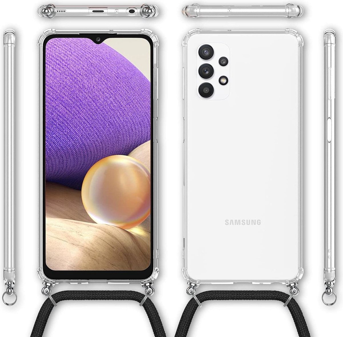 Samsung Galaxy A73 hoesje met koord transparant Siliconen Zwart – A73 backcover – Samsung A73 case – oTronica koord hoesje Samsung