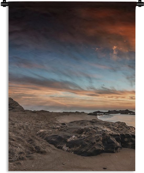 Wandkleed - Wanddoek - Strand - Stenen - Avond - Lucht - Natuur - 120x160 cm - Wandtapijt