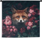 Wandkleed - Wanddoek - Vos - Bloemen - Botanisch - Dieren - 150x150 cm - Wandtapijt